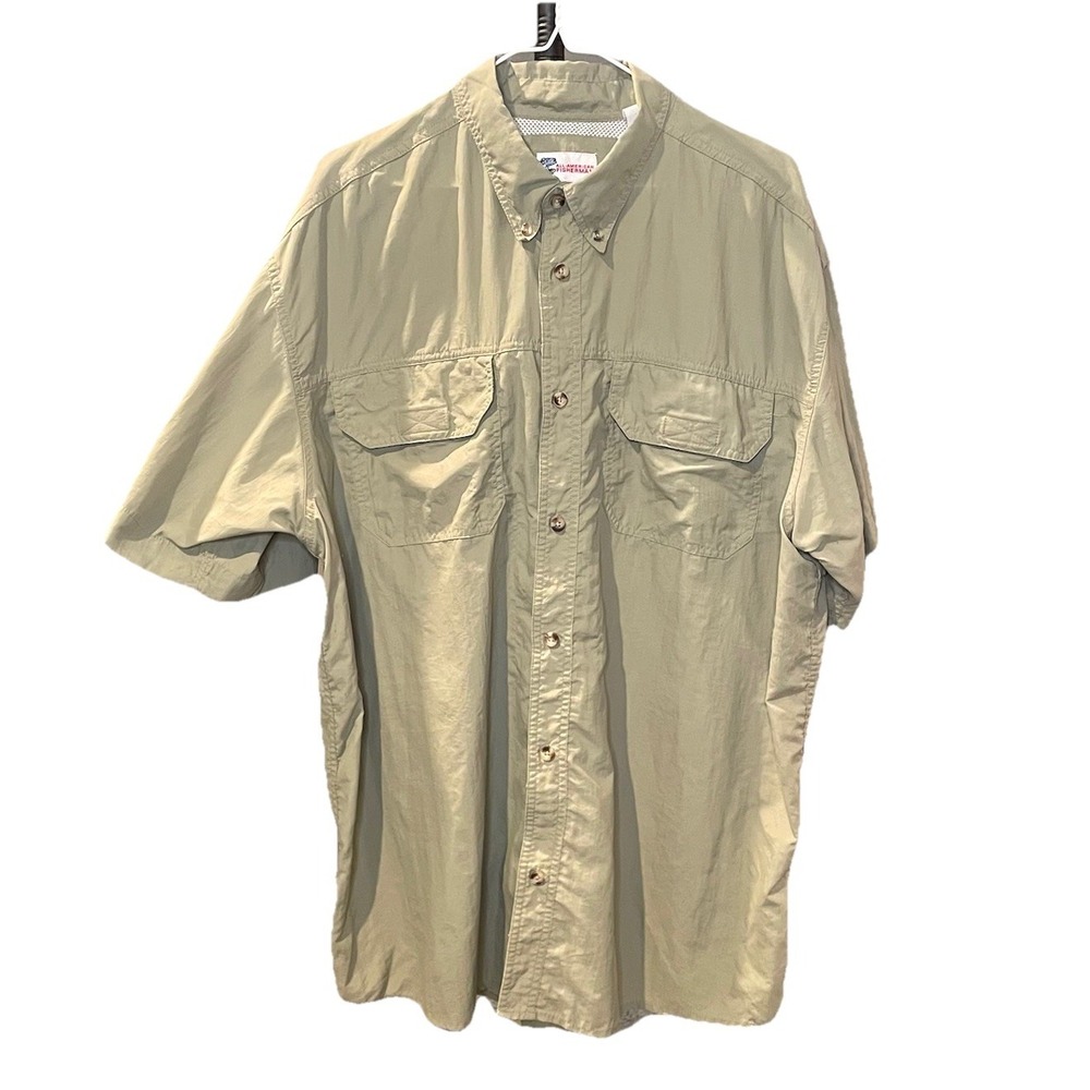 Men's All American‎ Fisherman XL Short Sleeve Button-Up Fishing Shirt Khaki Tan